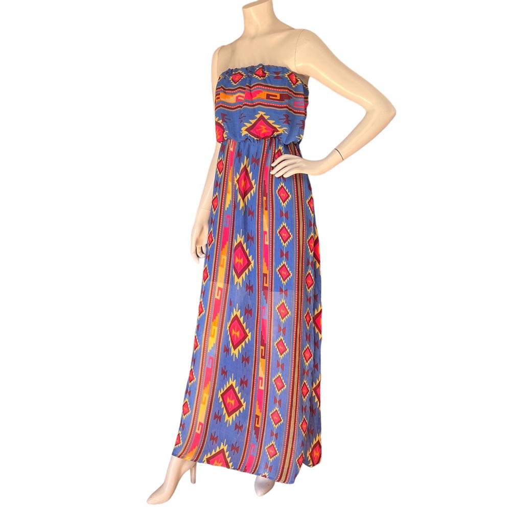 Y2K Ruby Rox Strapless Multicolor Aztec print layered dress size M